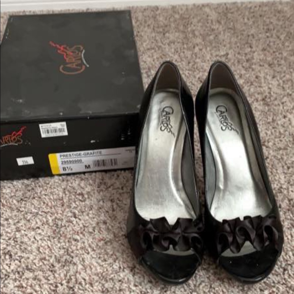 Black Ruffle Peep Toe Pump - Size 8.5